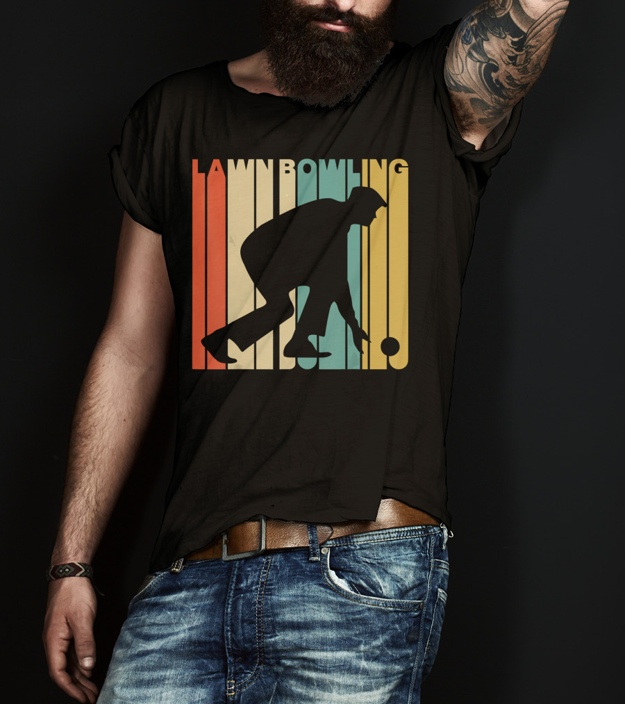 Vintage Lawn Bowling Silhouette Retro Stripes T-Shirt