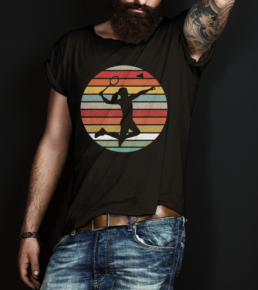 Vintage Sunset Badminton Silhouette Lovers T-Shirt