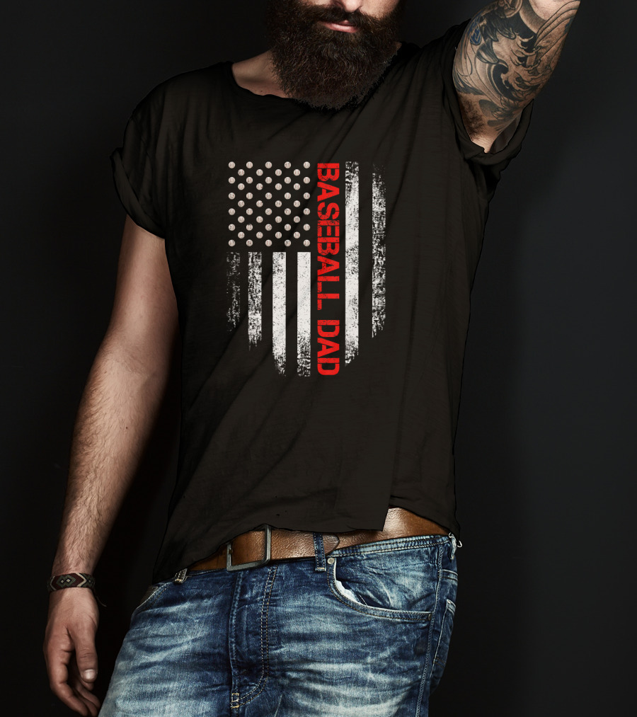 Vintage USA Flag Proud Baseball Dad Patriotic T-Shirt