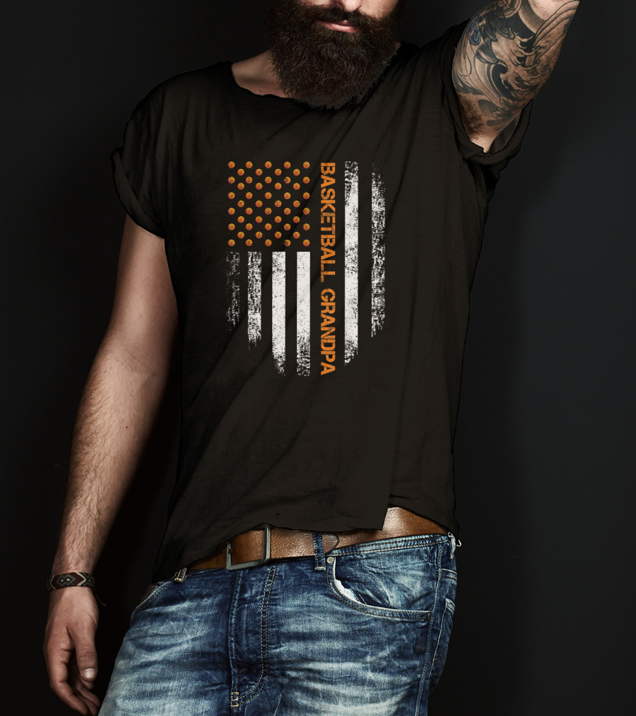Basketball Grandpa Vintage USA American Flag T-Shirt