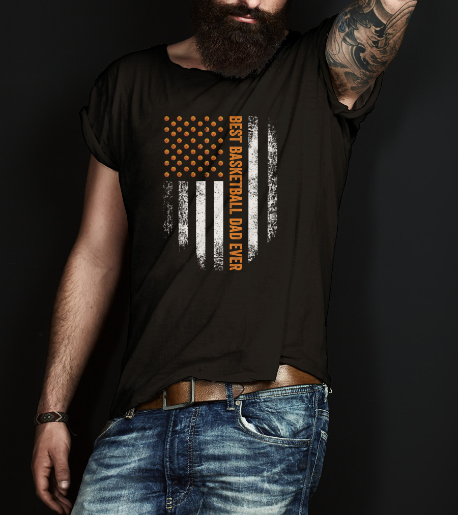 Vintage USA Best Basketball Dad Ever American Flag T-Shirt