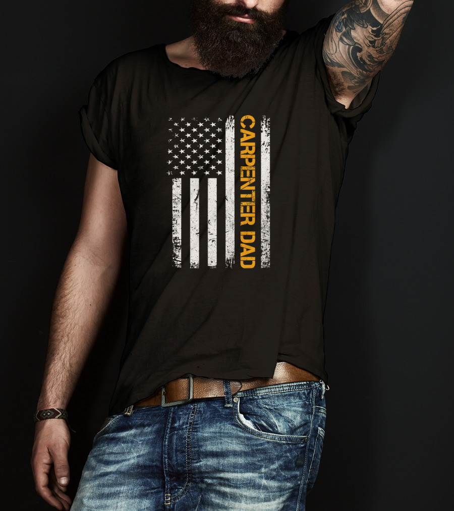 Vintage USA Carpenter Dad American Flag Woodworking T-Shirt