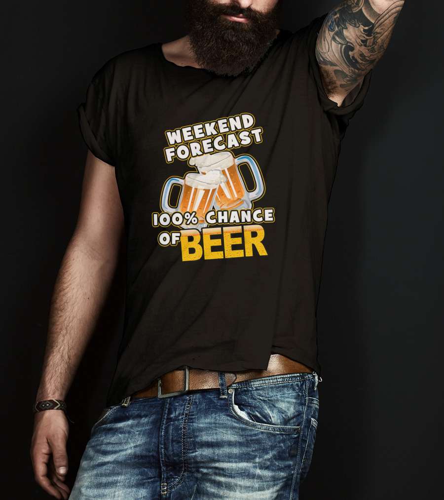Weekend Forecast 100% Chance Of Beer Two Mugs T-Shirt