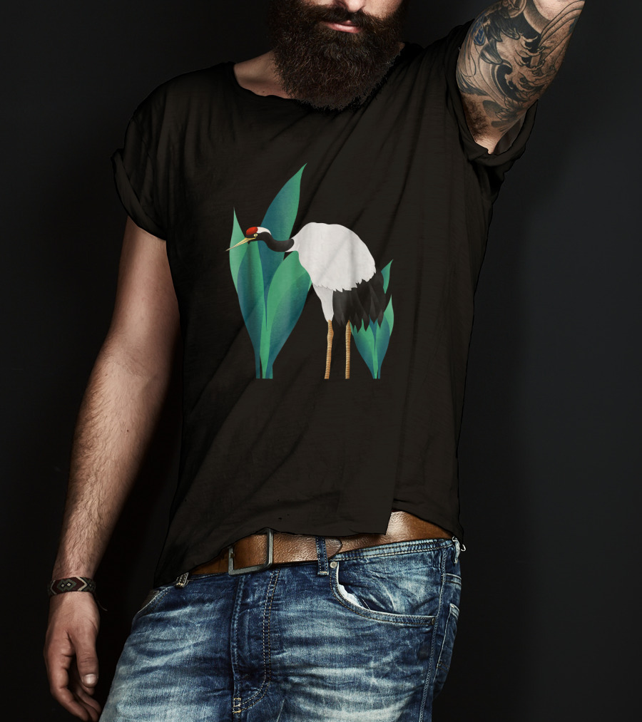 White Bird Snow Crane Ing Shan Shu Amidst Greenery T-Shirt
