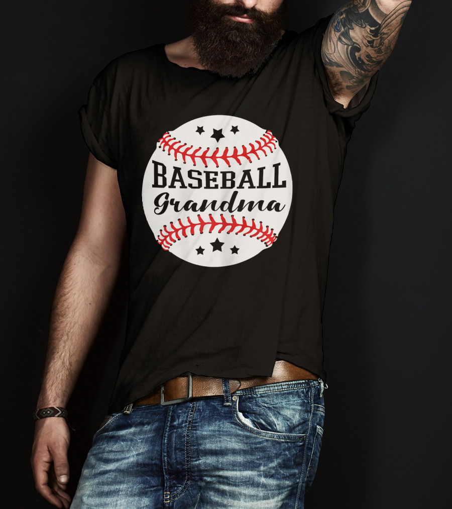 Baseball Grandma Star Pattern Ball Stitching T-Shirt