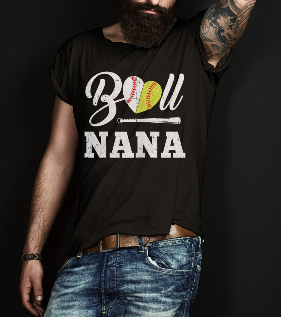 Ball Nana Heart Softball Baseball Bat T-Shirt