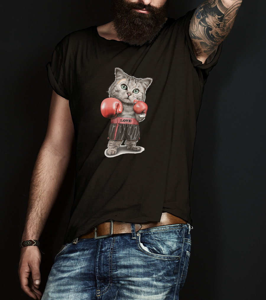 Funtacy Boxing Cat Love Gloves T-Shirt