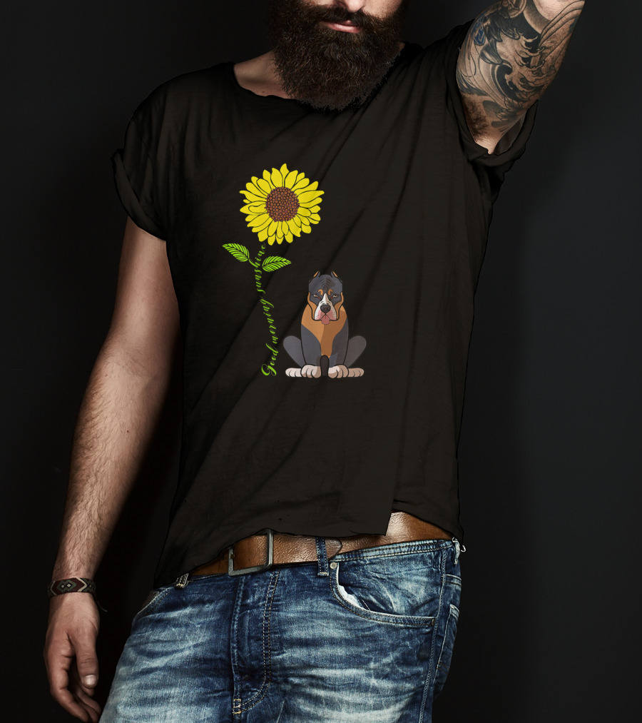 Good Morning Sunshine Pitbull With Sunflower T-Shirt