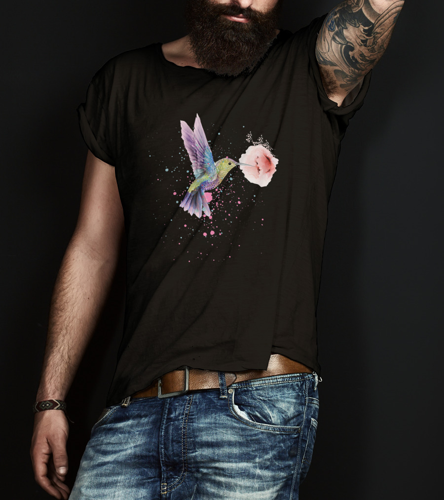 Hummingbird Valentines Day Romantic Flower Encounter T-Shirt