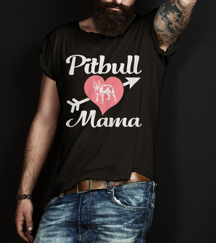 Pitbull Mama Heart With Arrow Pit Bull Lover T-Shirt