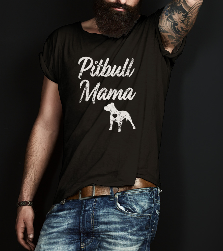 Pitbull Mama Women's Heart Silhouette Pit Bull T-Shirt