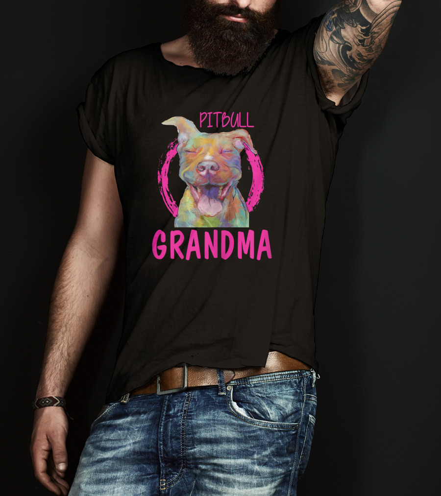 Pitbull Grandma Colorful Happy Dog T-Shirt