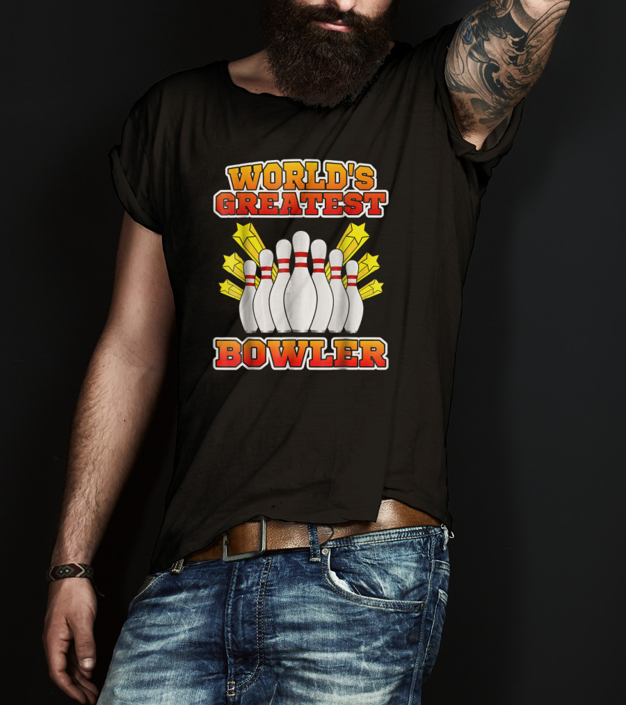 World's Greatest Bowler With Bowling Pins And Stars T-Shirt