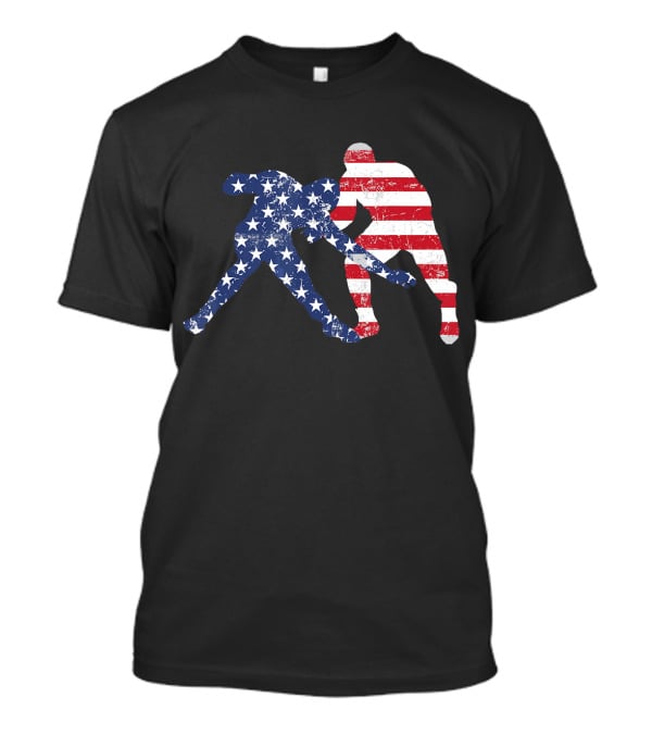 Wrestling Dual Silhouette With US Flag Stars And Stripes For Fourth Of July T-Shirt
