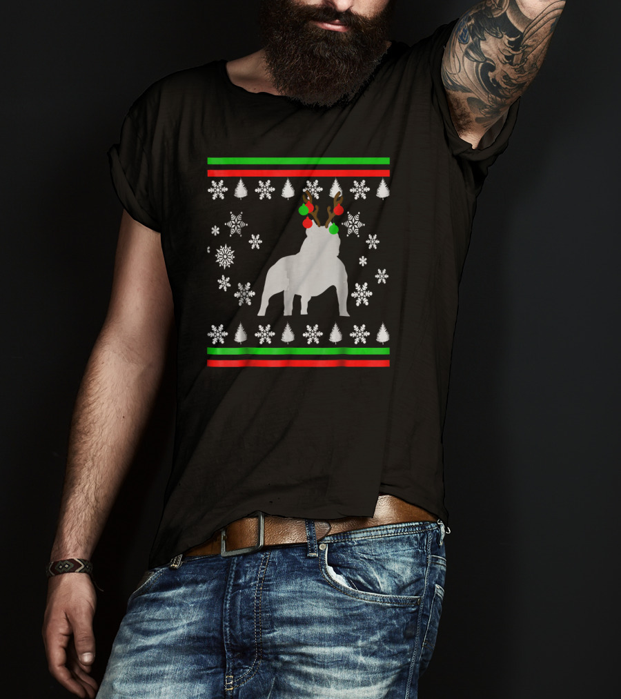 Xmas Cool Te Christmas Pitbull Deer Holiday Snowflakes Trees T-Shirt