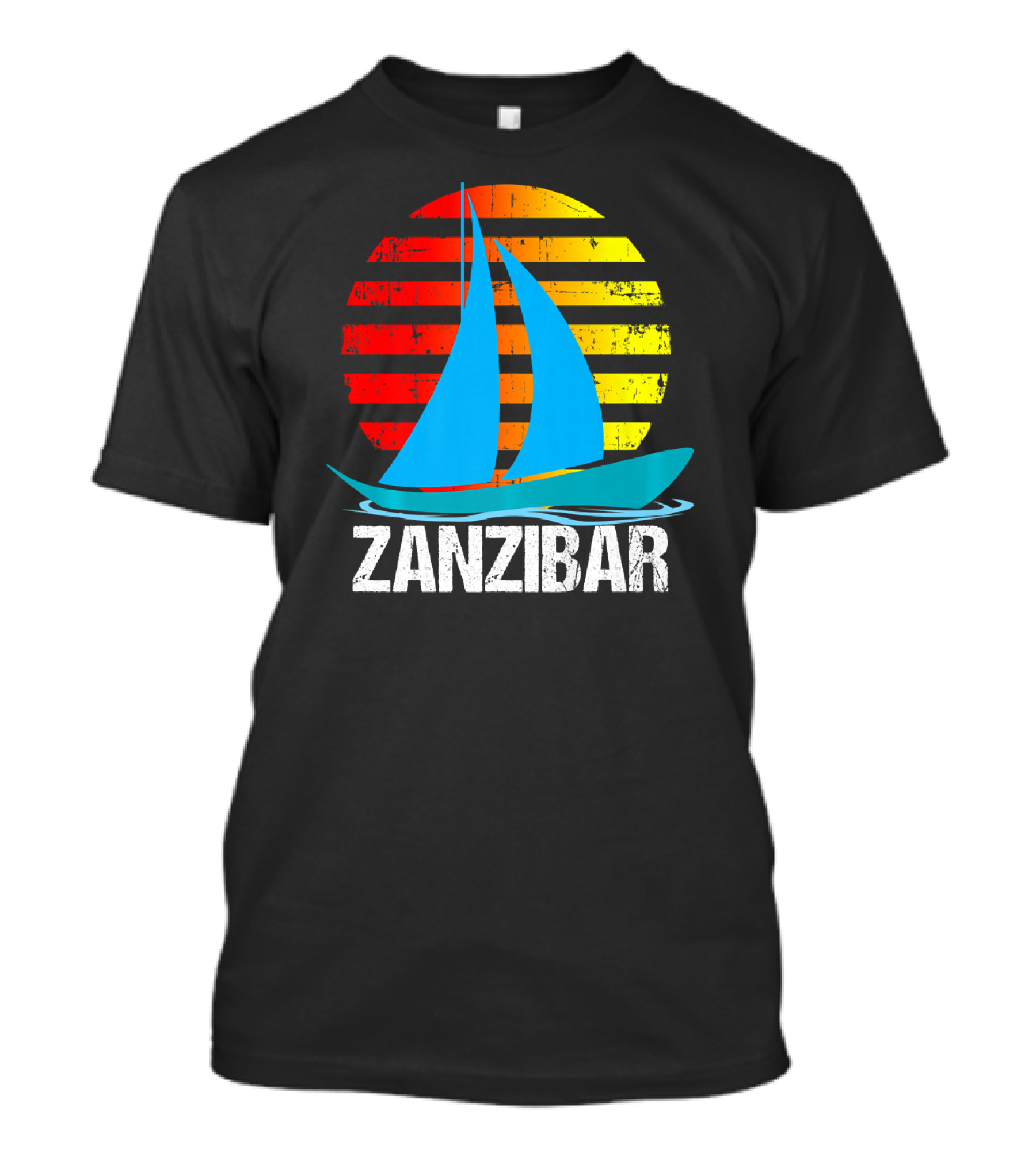 Zanzibar Sunset Sailboat Vintage Nautical Scene T-Shirt