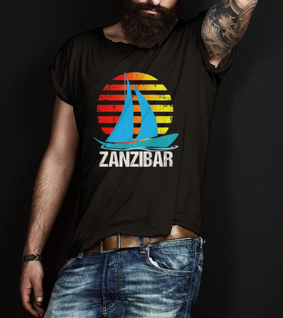 Zanzibar Sunset Sailboat Vintage Nautical Scene T-Shirt