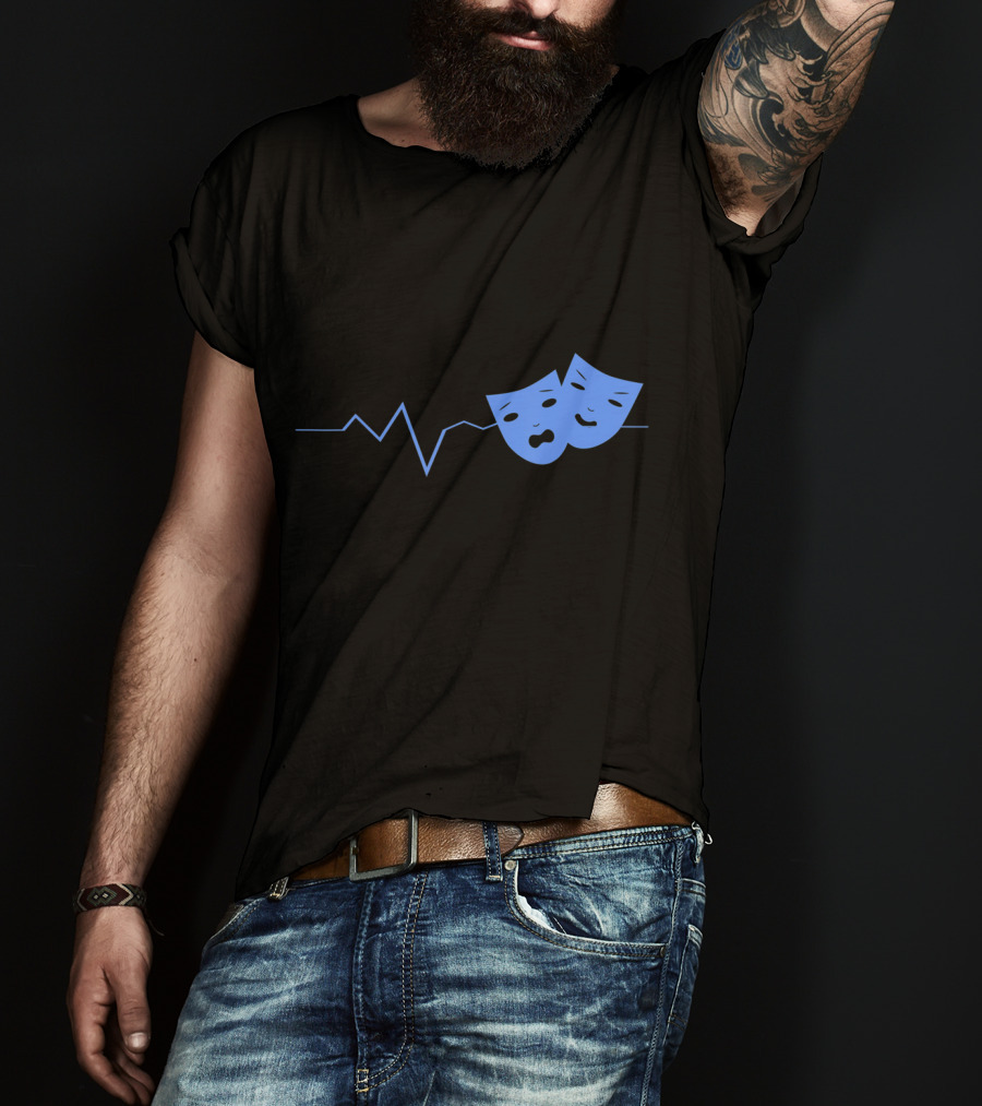 Theater Acting Masks With Heartbeat Line T-Shirt