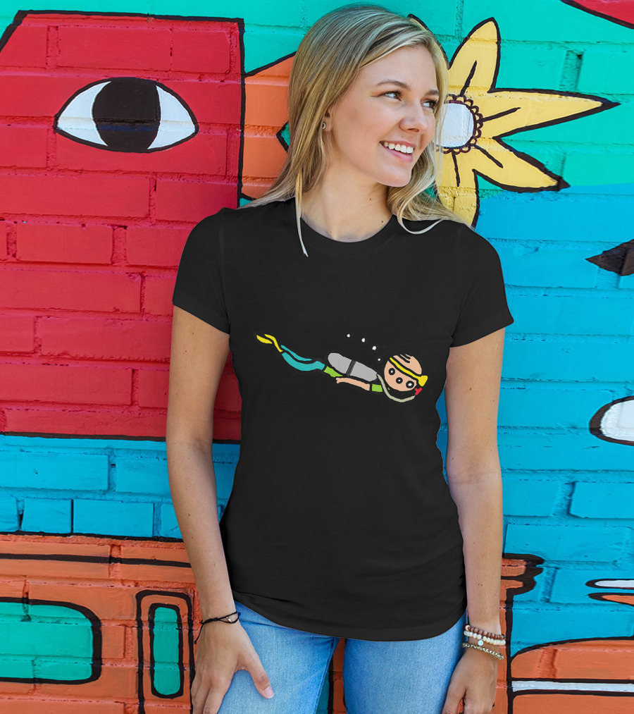 Scuba Diving Cartoon Character With Bubbles And Snorkeling Gear T-Shirt