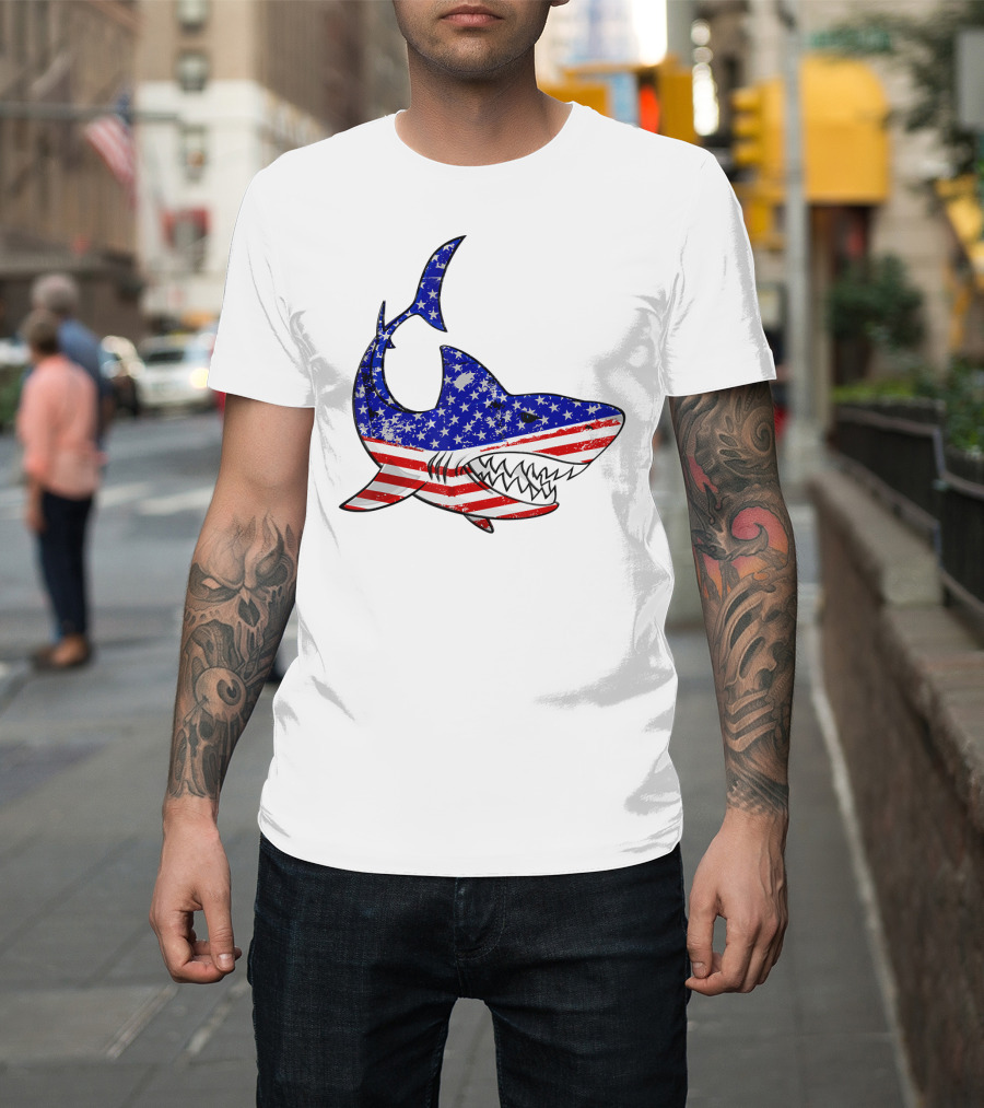 Jawsome Shark American Flag T-Shirt