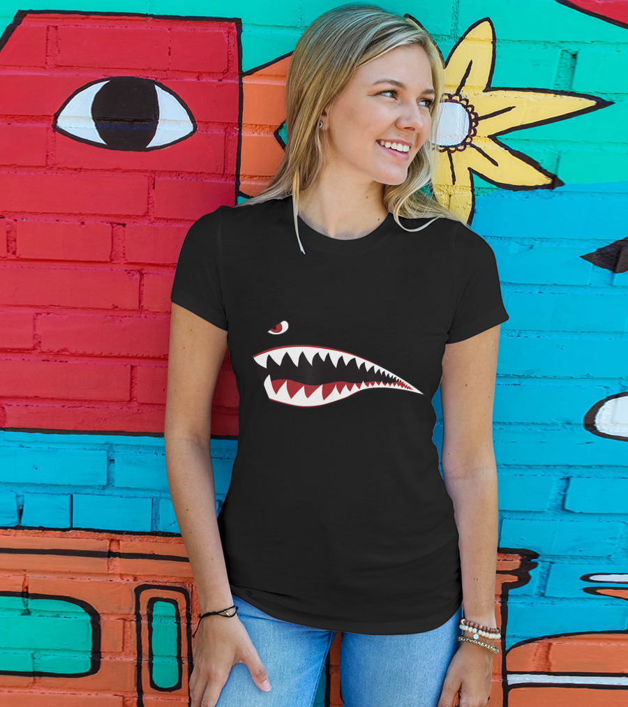 Shark Nose Art WWII Green Military Airplane Iconic T-Shirt