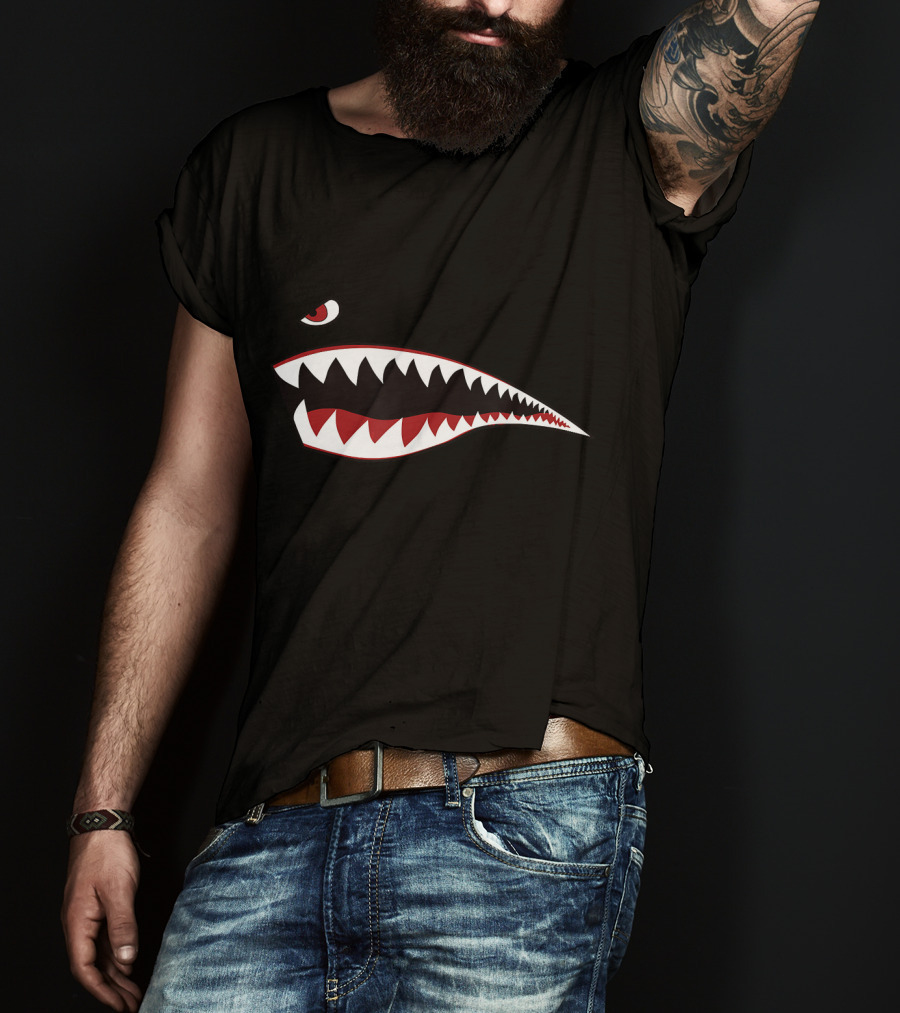 Shark Nose Art WWII Green Military Airplane Iconic T-Shirt