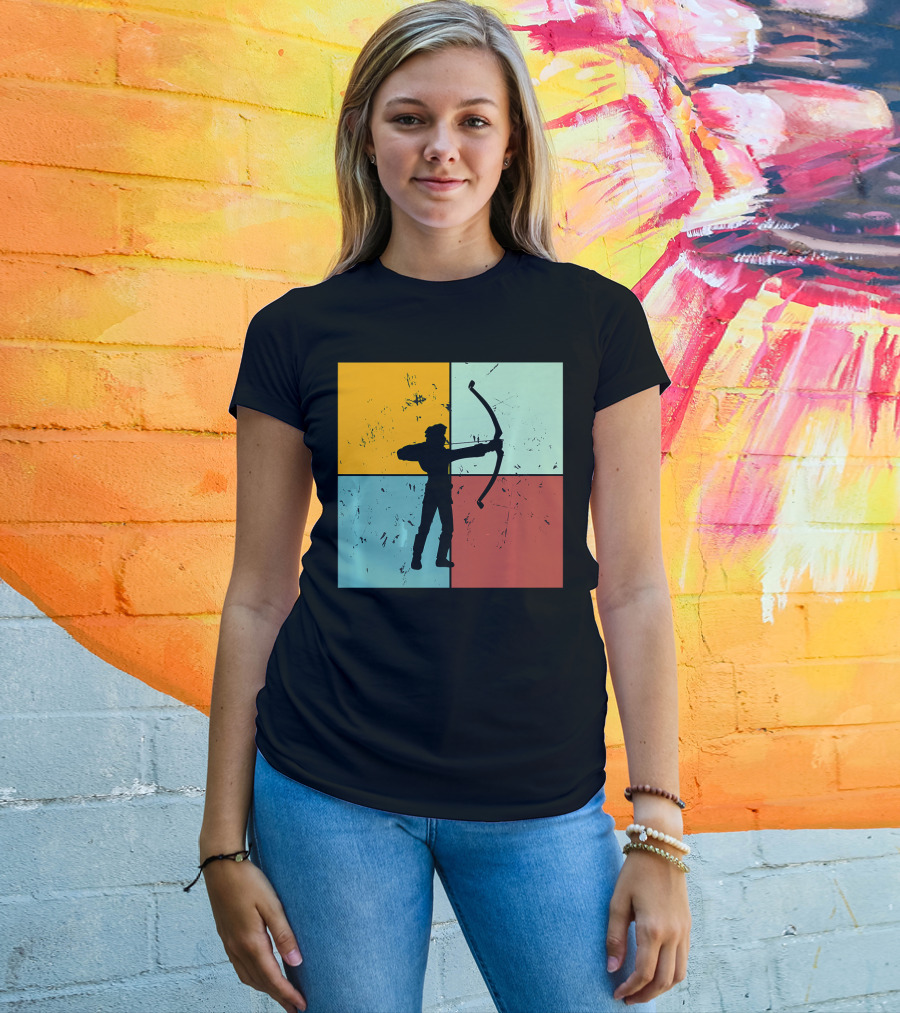 Shoot Aim Archer Bow Archery Arrow Vintage Silhouette Blocks T-Shirt