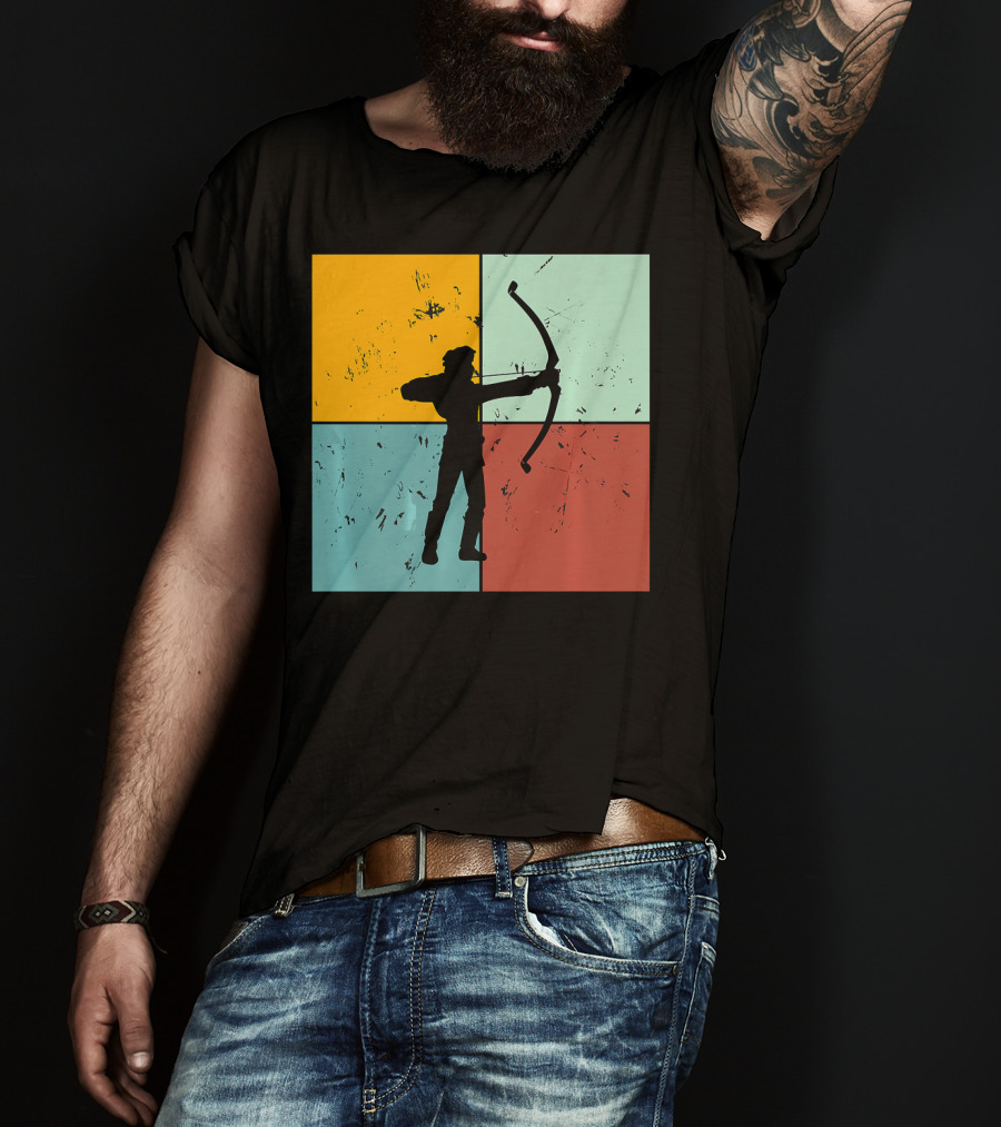 Shoot Aim Archer Bow Archery Arrow Vintage Silhouette Blocks T-Shirt
