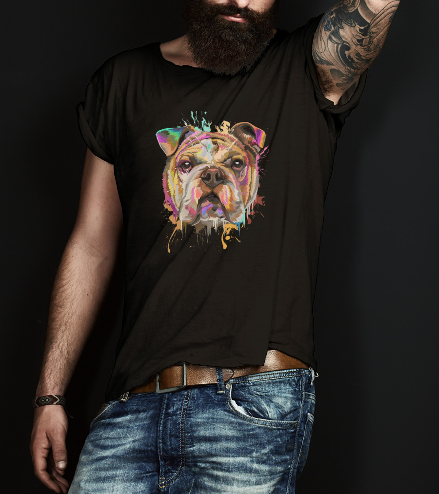 Splash Art Bulldog English Bulldo Dripping Colorful Paint T-Shirt