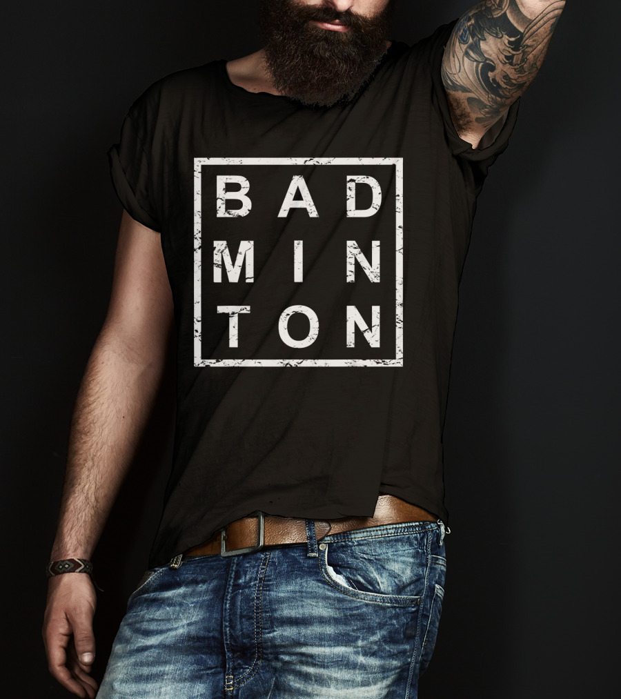 Badminton Square Grunge Text T-Shirt