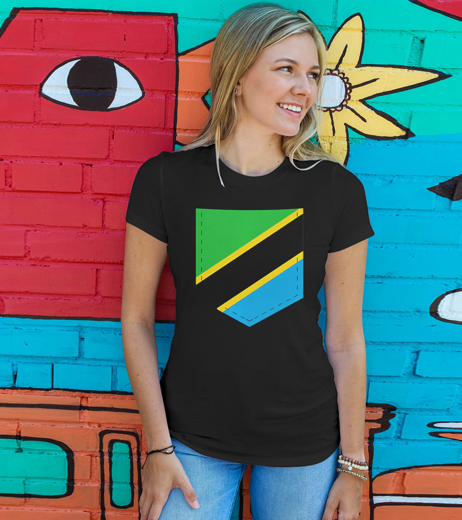 Tanzania Flag With Printed Tanzani Pocket T-Shirt