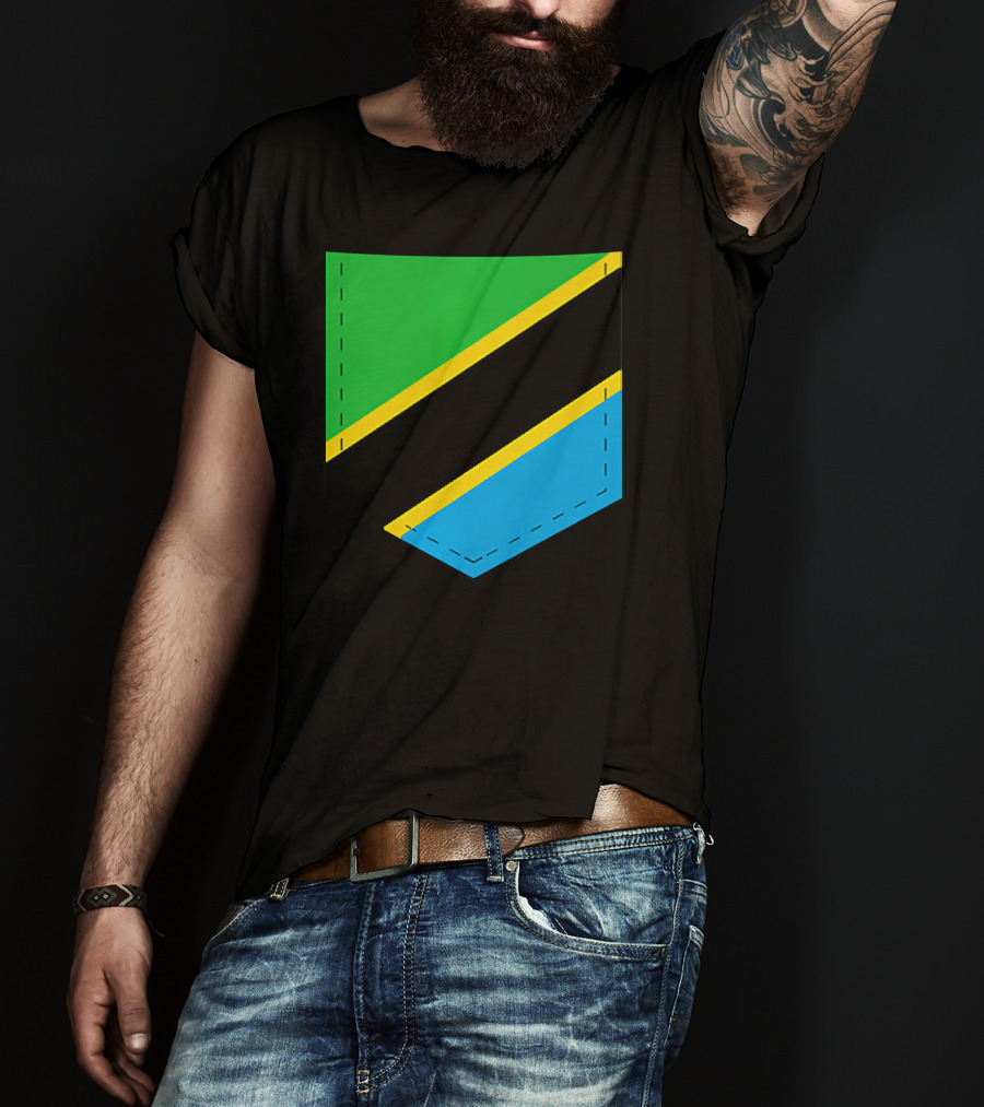 Tanzania Flag With Printed Tanzani Pocket T-Shirt