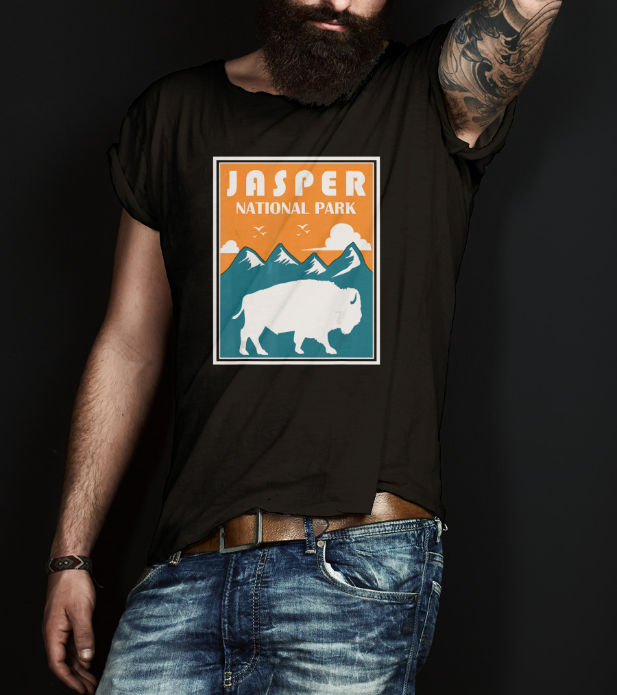 Jasper National Park Canada Bison Silhouette Mountains T-Shirt