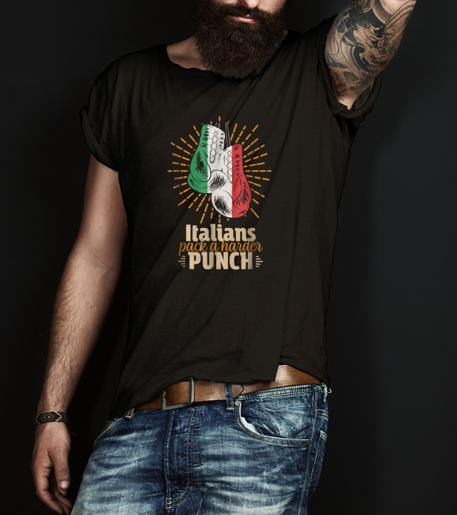 Italians Pack A Harder Punch Boxing Gloves Sporting Italy Flag Stripes T-Shirt