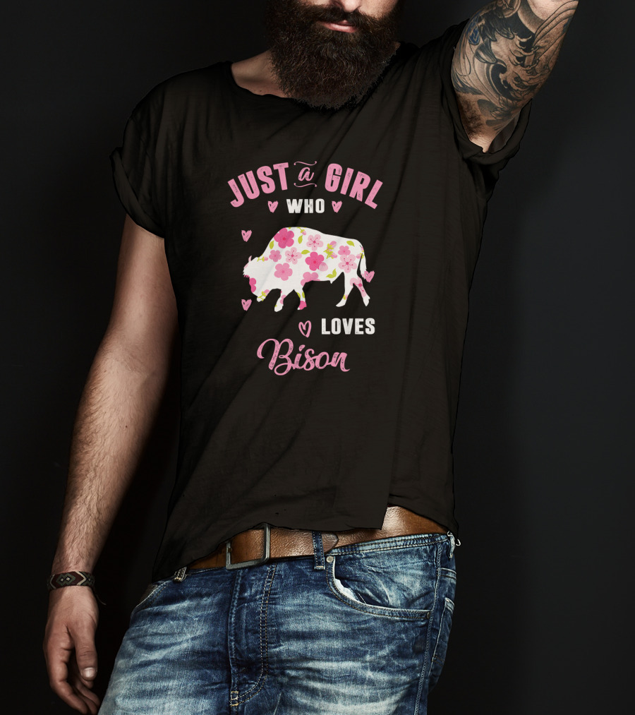 Just A Girl Who Loves Bison Floral Heart T-Shirt