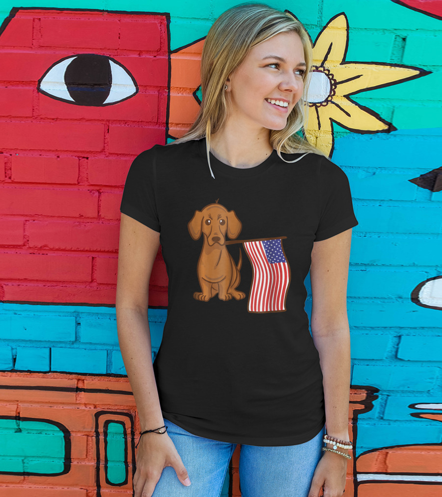 American Flag Dachshund Funny Wien Patriotic Dog T-Shirt