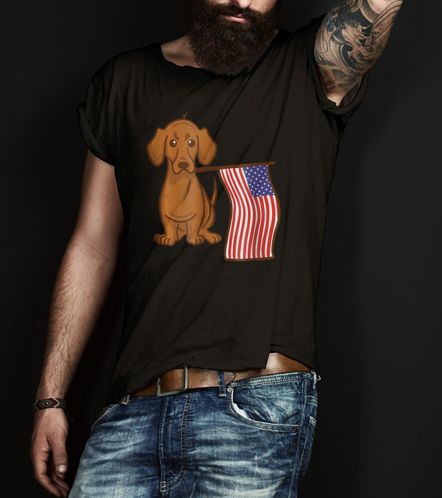 American Flag Dachshund Funny Wien Patriotic Dog T-Shirt