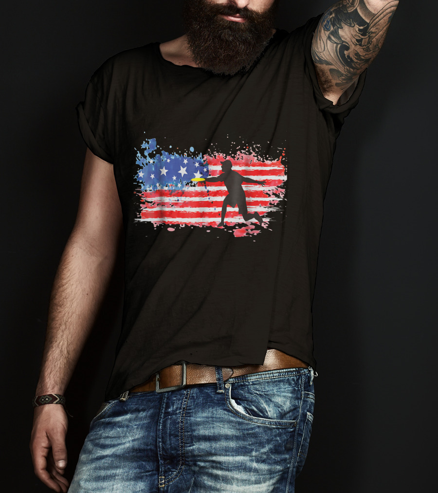 American Flag Frisbee Golf Player T-Shirt
