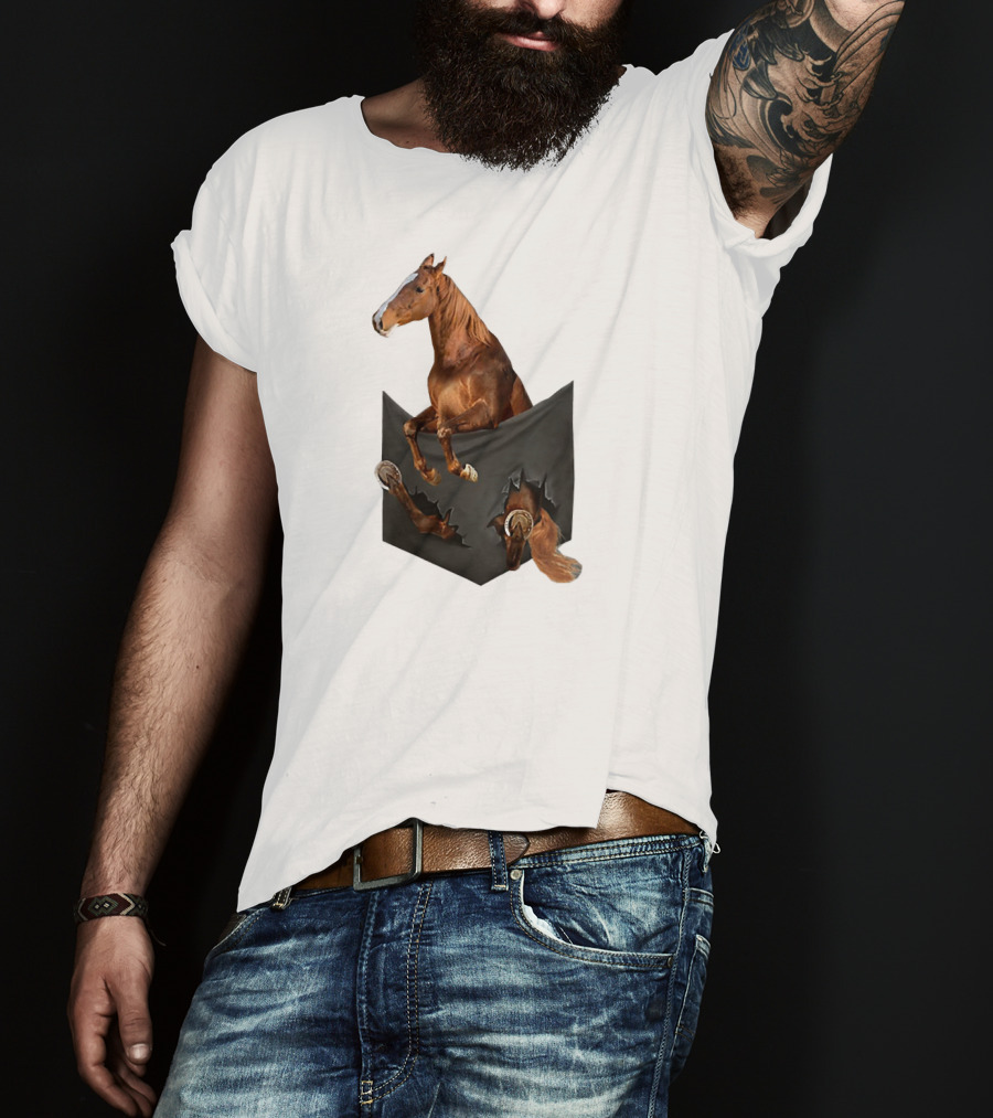 American Saddlebred Horse Emerging From Pocket Optical Illusion T-Shirt