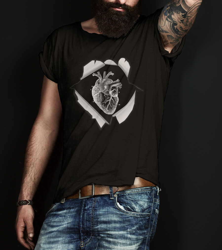 Anatomy Drawing Heart Anatomy Cardiol Heart Sketch Peeling Paper Effect T-Shirt
