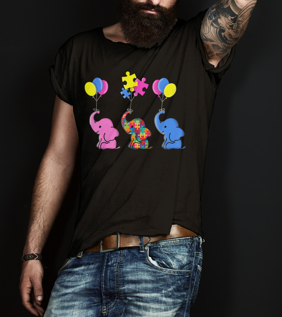 Autism Awareness Elephant Balloons Puzzle T-Shirt