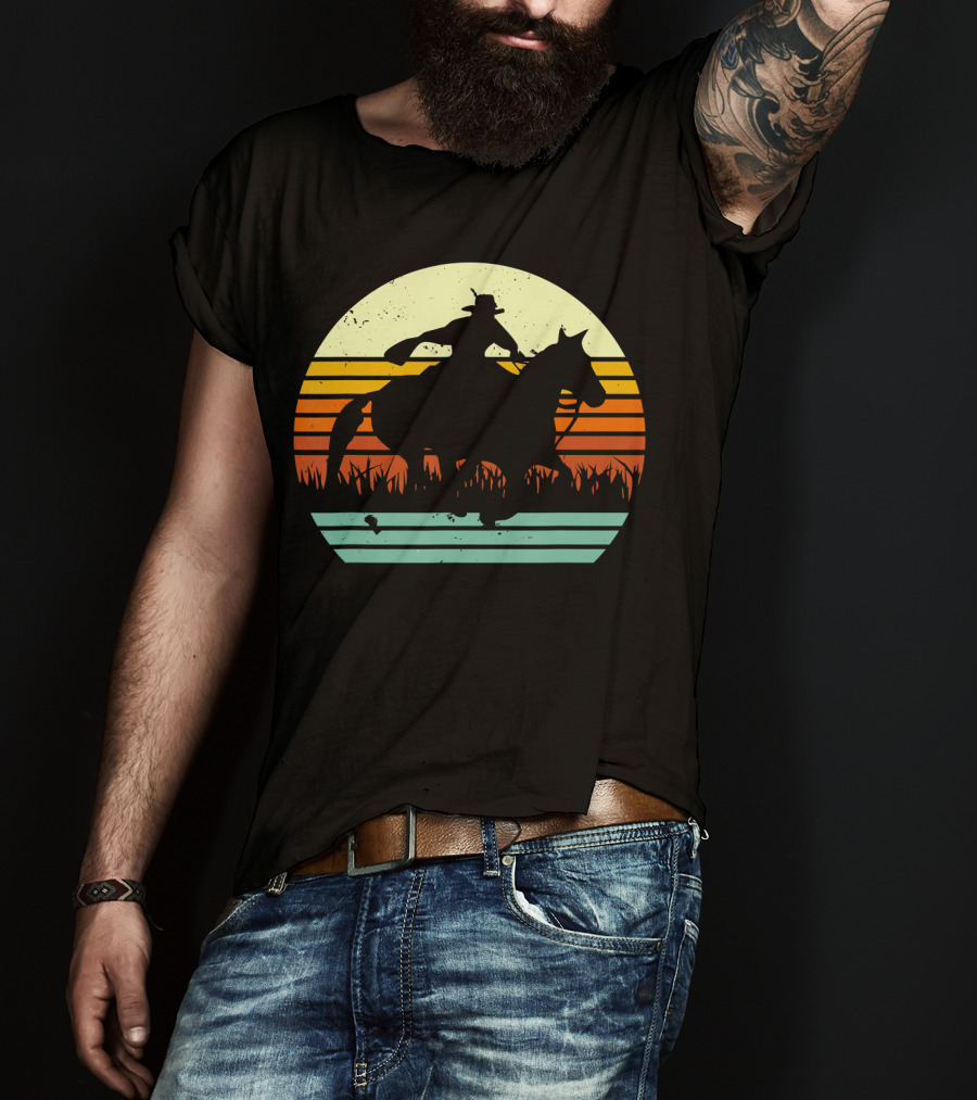 Barrel Racing Retro Sunset Galloping Horse T-Shirt
