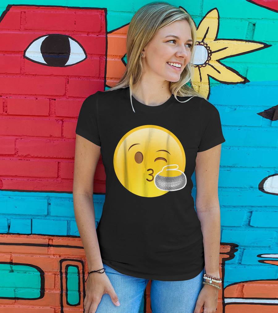 Emoji Kiss Winking Face Curling Stone Awesome Sport League T-Shirt