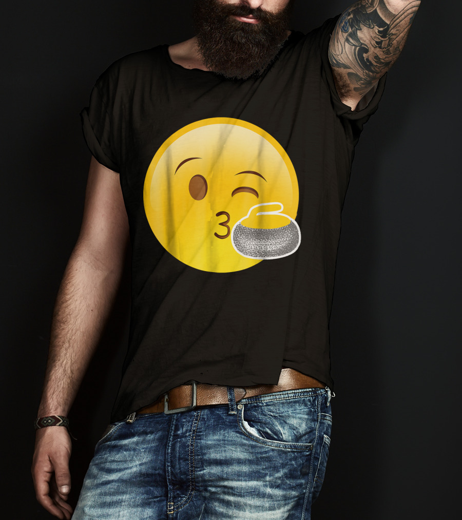 Emoji Kiss Winking Face Curling Stone Awesome Sport League T-Shirt