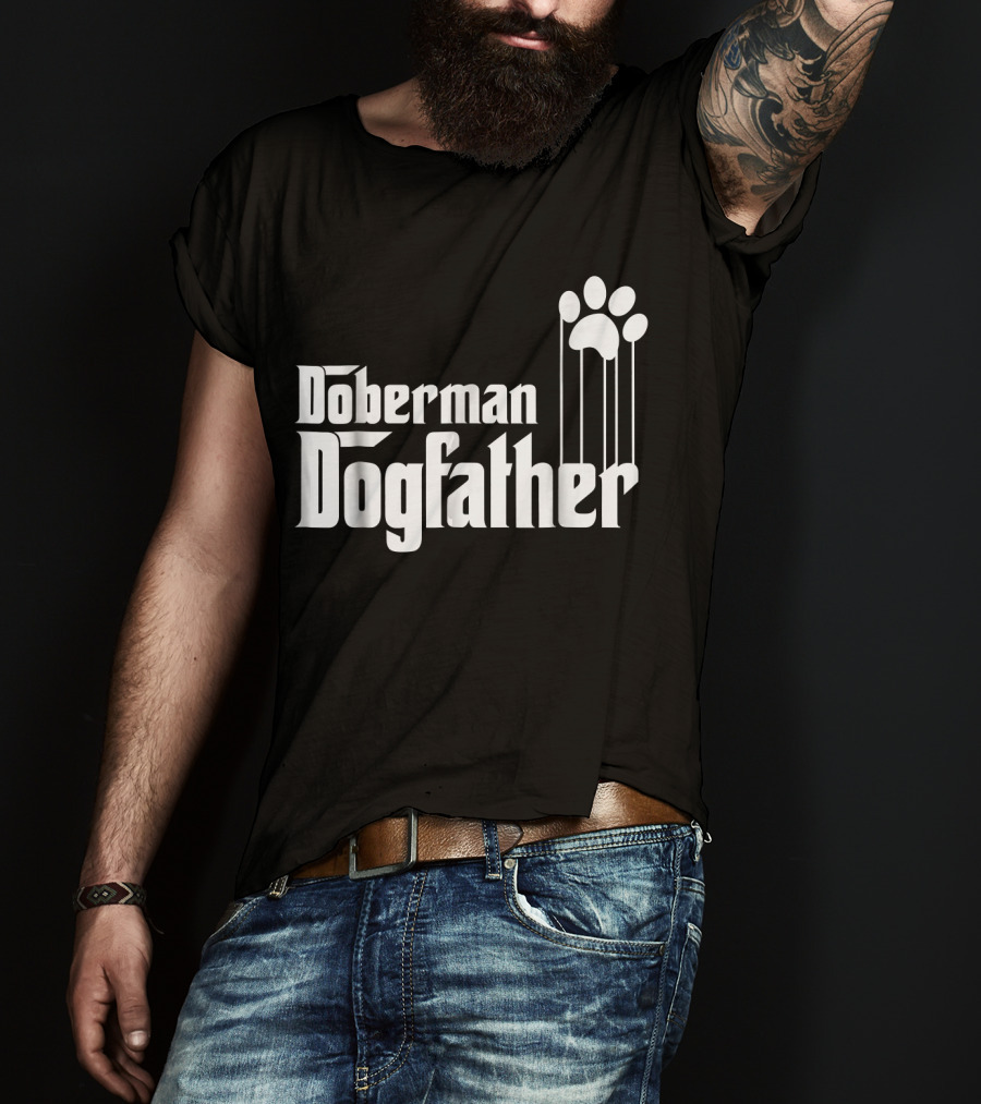 Doberman Dogfather Pawprint Dad T-Shirt