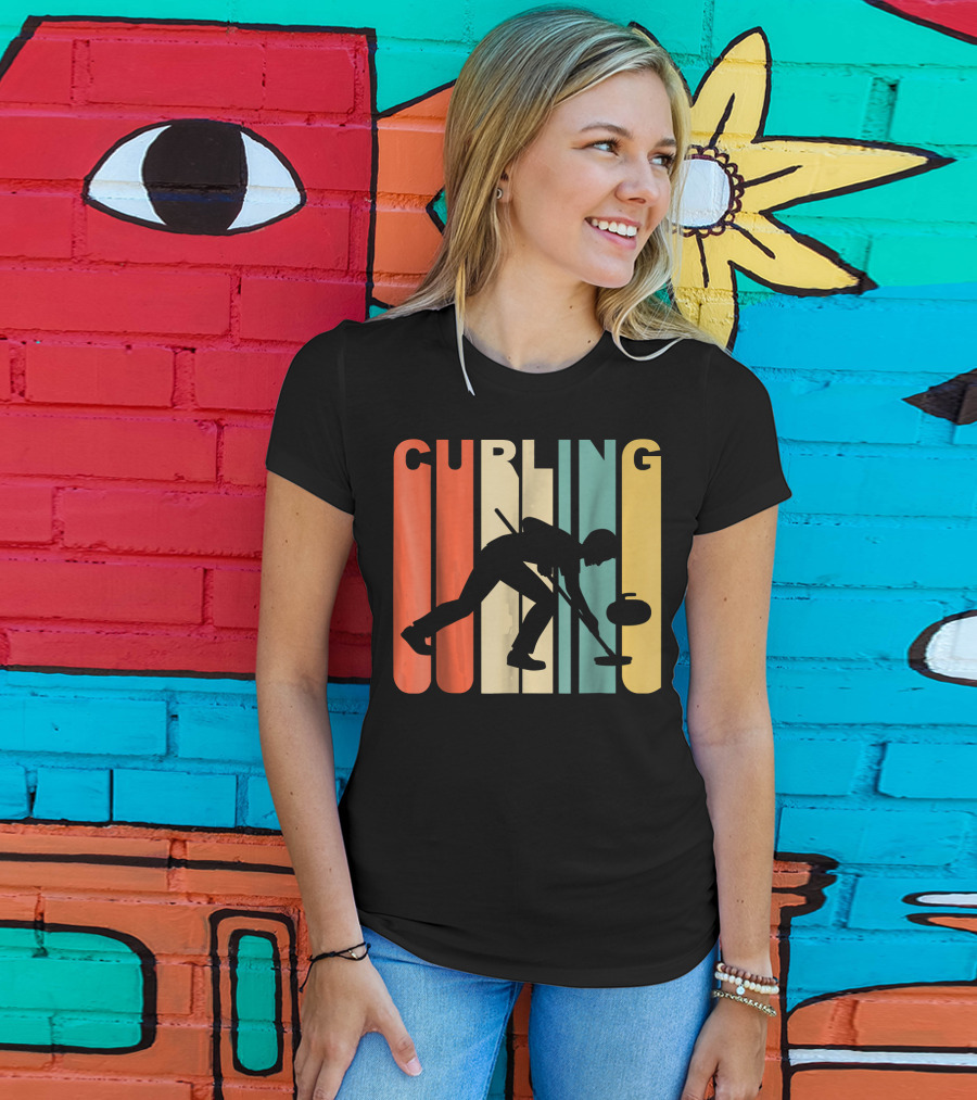 Retro 1970's Style Curling Winter Sport Curler T-Shirt