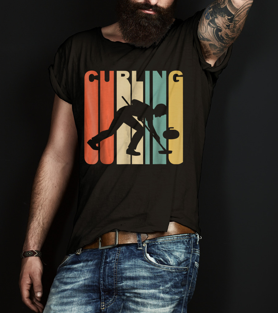 Retro 1970's Style Curling Winter Sport Curler T-Shirt