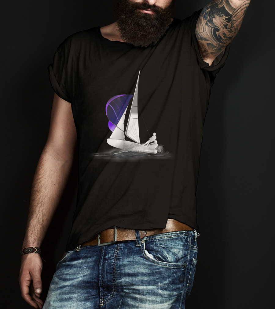 420 Sailing Dinghy With Spinnaker On Water T-Shirt