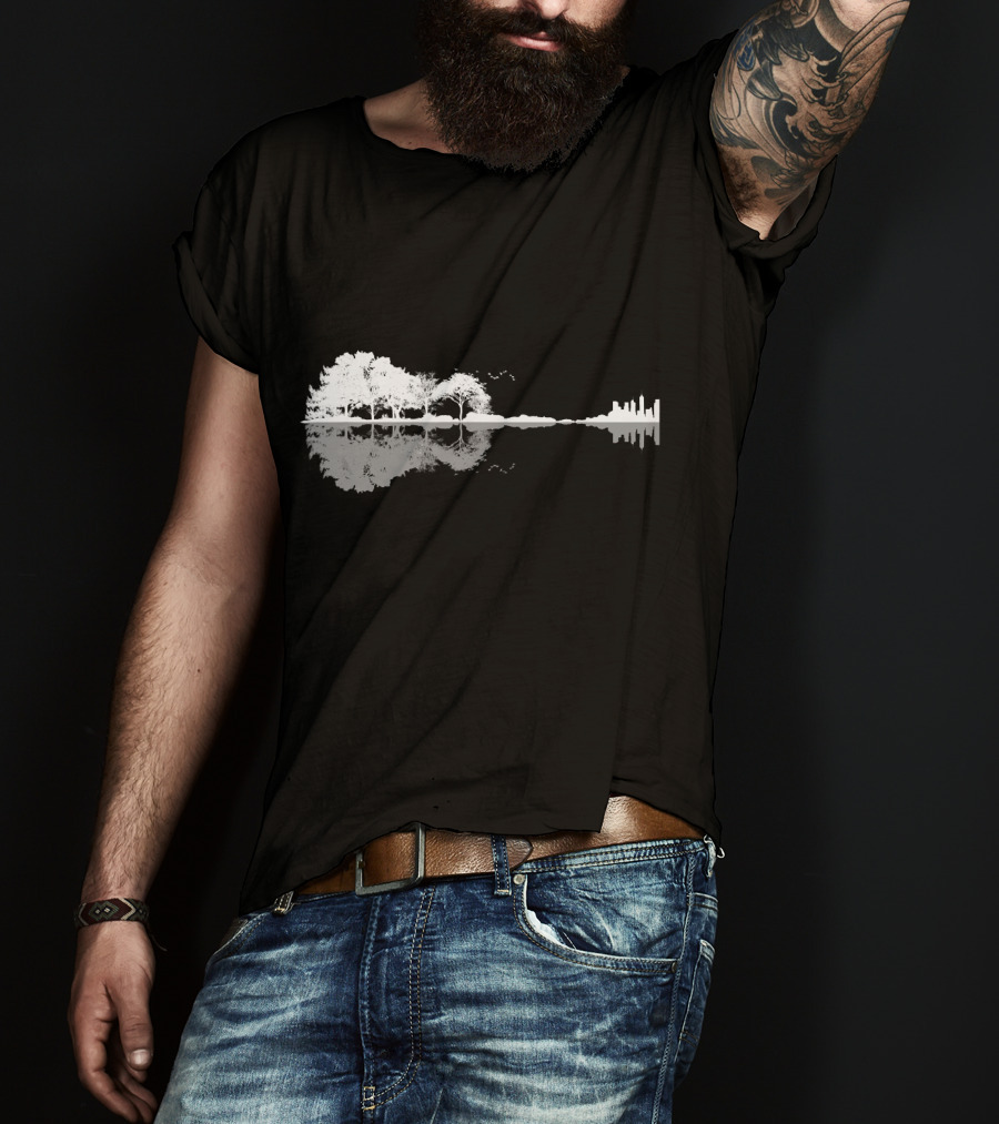 Acoustic Guitar Nature Forest Tree Reflection And Skyline T-Shirt