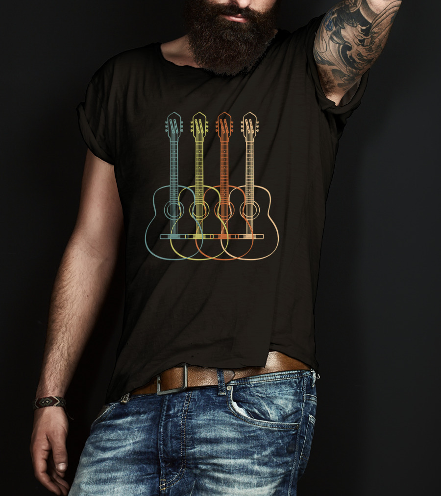Acoustic Guitar Neon Line Art Quartet T-Shirt